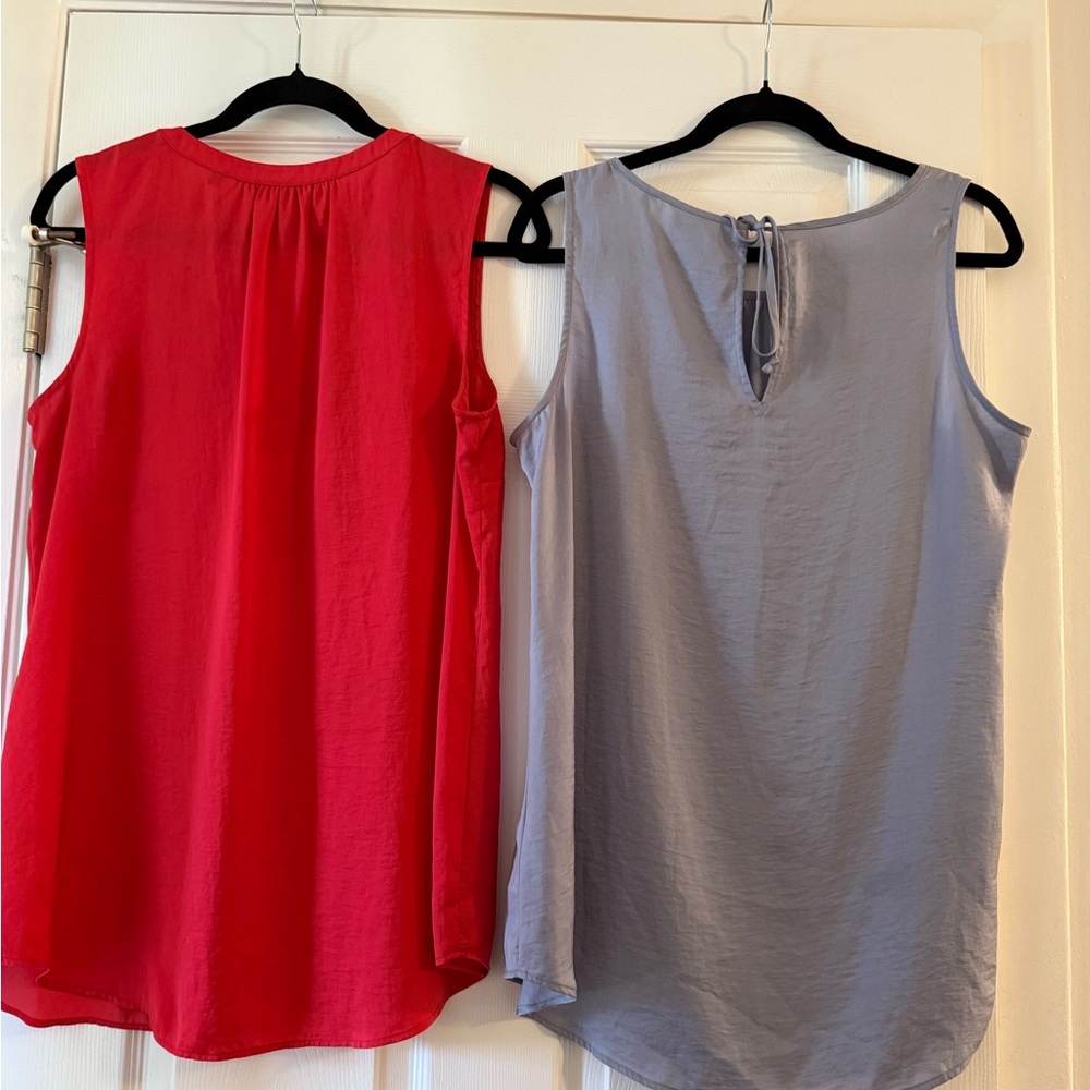 Bundle 2 Cabi Sleeveless Blouses Tank Gathered & V-Neck Tie Back Rose & Silver M - Picture 2 of 4